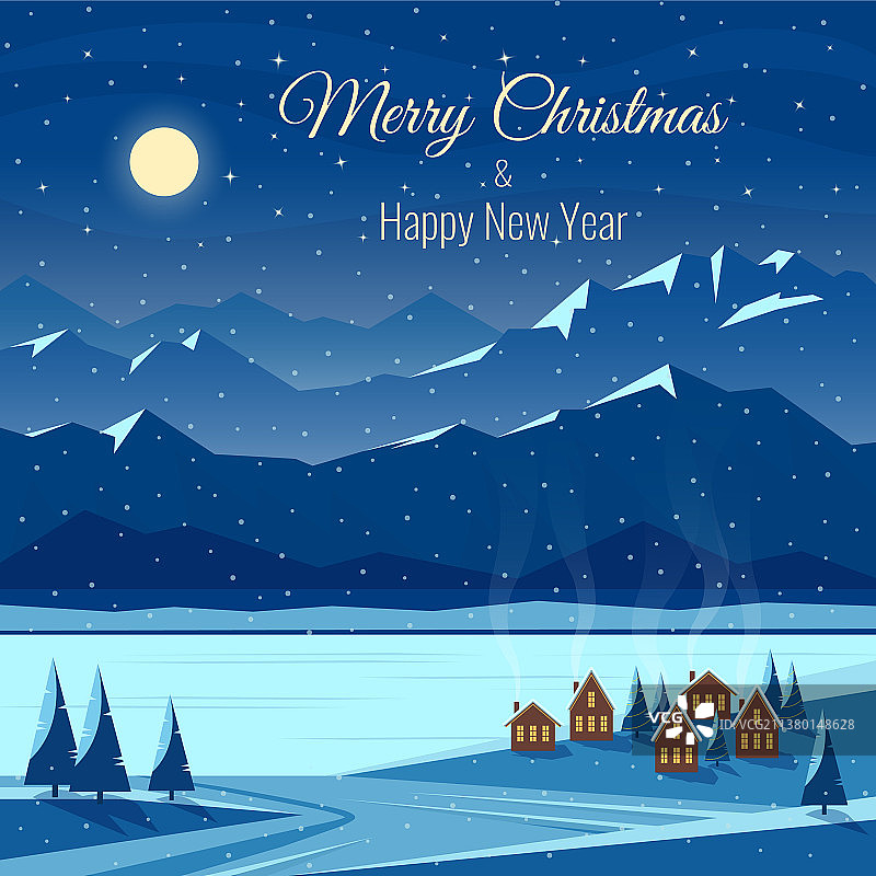 月亮山脉的冬夜雪景图片素材