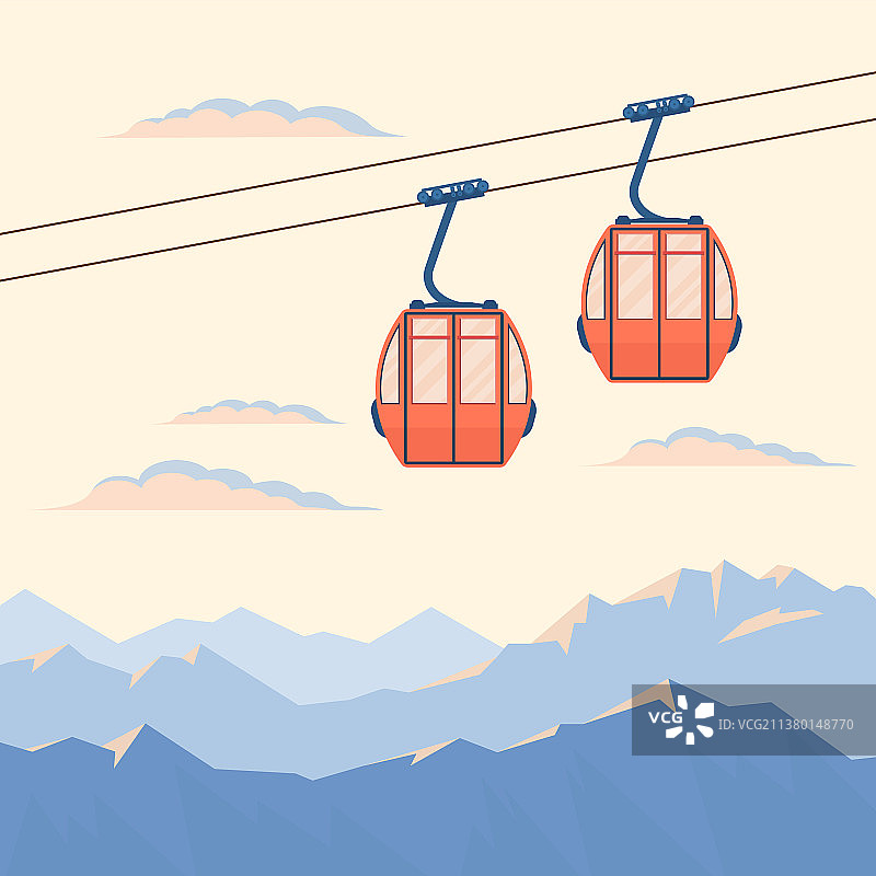 红色滑雪缆车图片素材