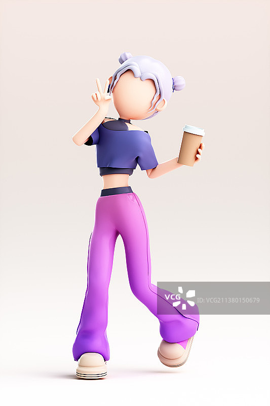 3D渲染的可爱卡通女孩图片素材