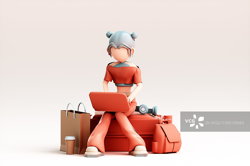 3D渲染的可爱卡通女孩图片素材