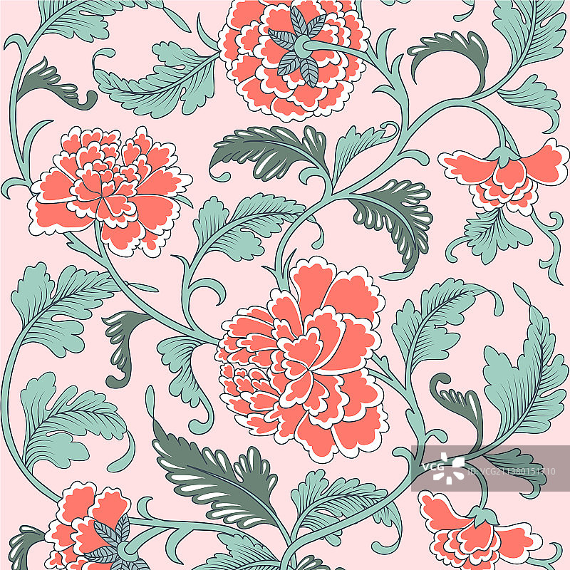美丽的珊瑚色仿古花卉装饰图片素材