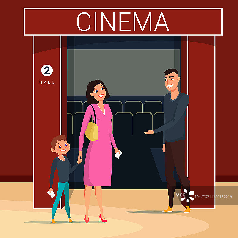 和儿子一起去看电影的女人扁平插画图片素材