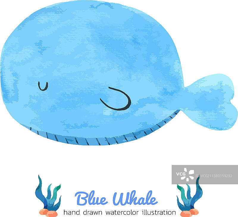 手绘水彩卡通蓝鲸角色图片素材