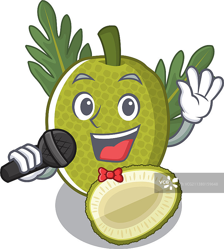 卡通篮子里歌唱的鲜面包果图片素材