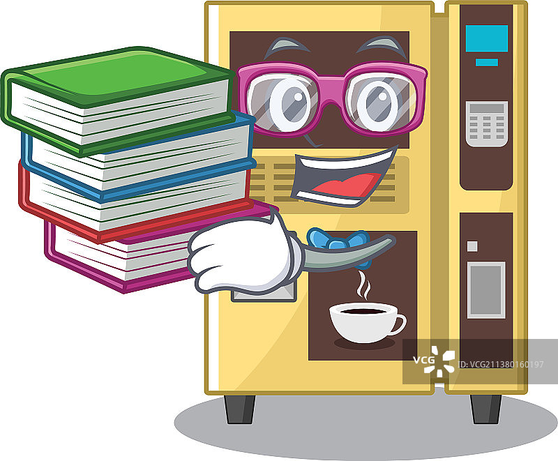 学生与书籍咖啡自动售货机图片素材