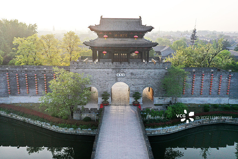 航拍山东枣庄台儿庄古城春天美景图片素材