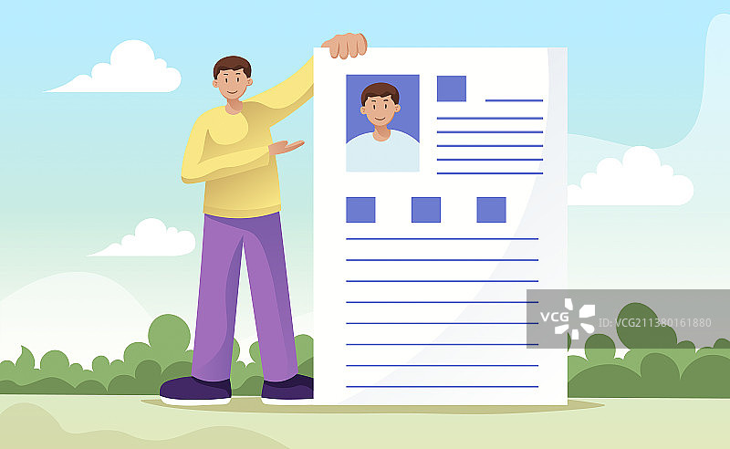 男性求职简历概念插画图片素材
