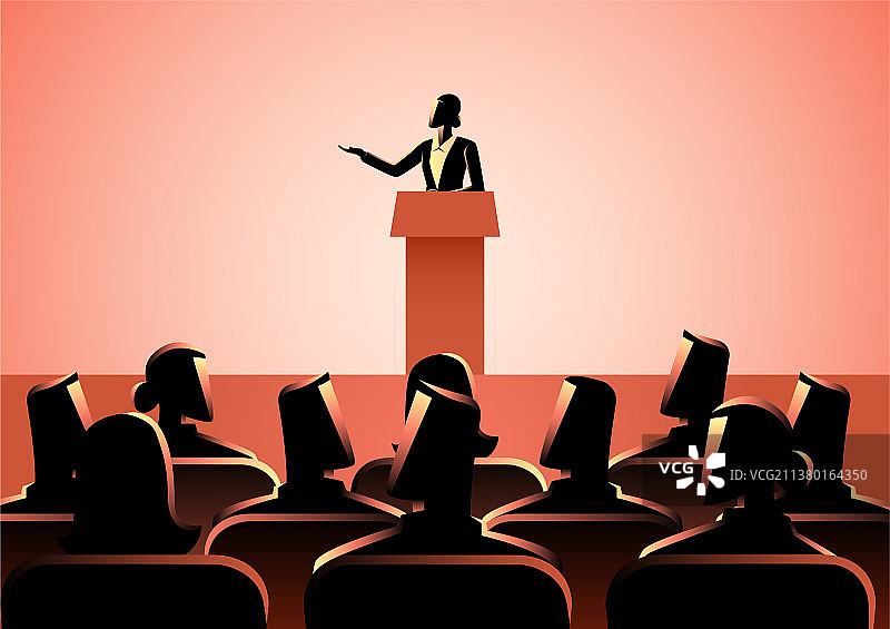 女人在舞台上演讲图片素材