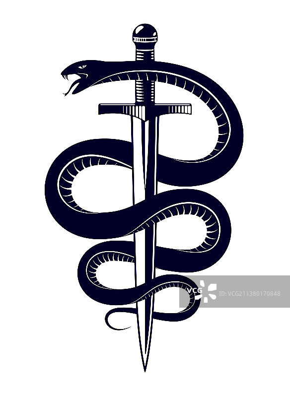 缠绕剑的蛇和匕首图片素材