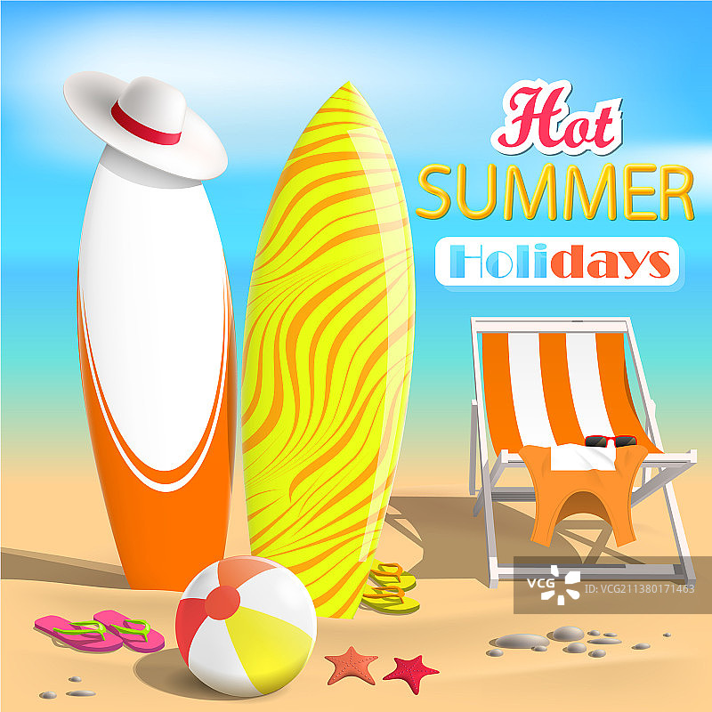 夏季冲浪板和海滩球3D图片素材