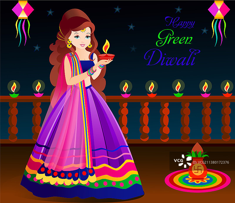 美丽的女人庆祝排灯节图片素材