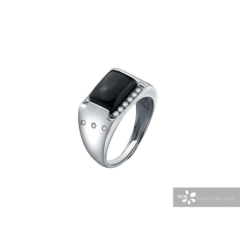 钻石戒指，镶黑色玛瑙，白底图图片素材