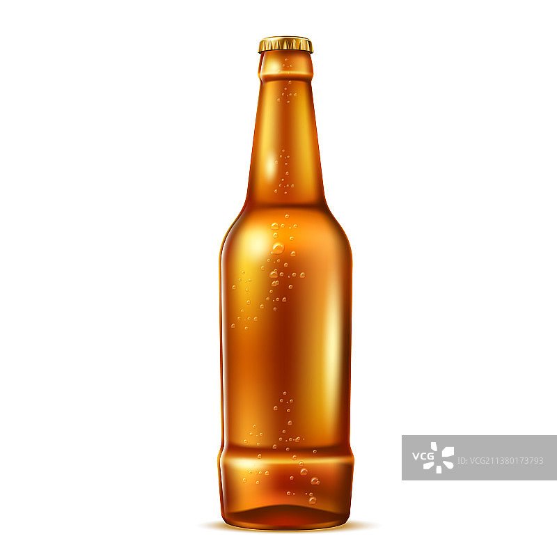 带有气泡的逼真玻璃啤酒瓶图片素材