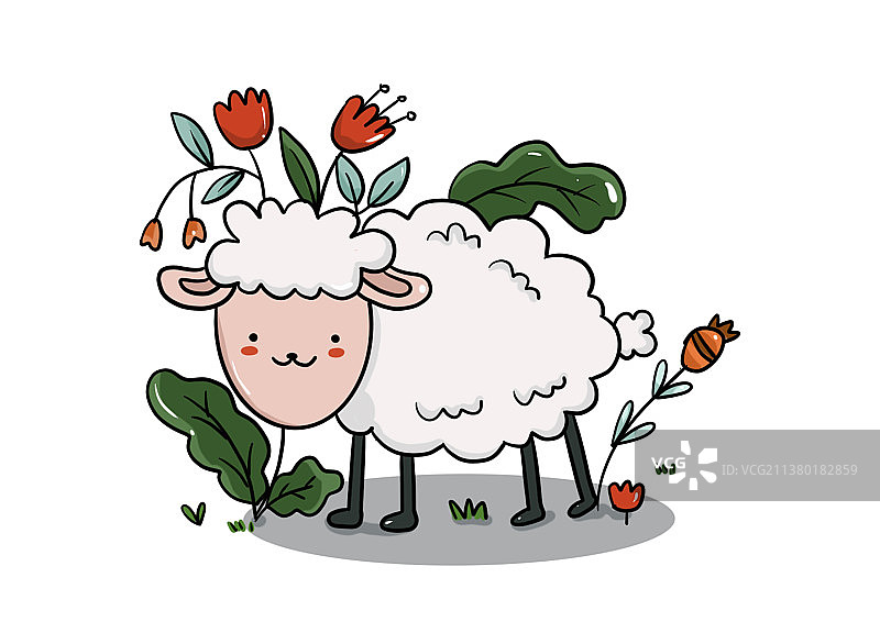 动物篇-可爱治愈森系微笑地小羊图片素材