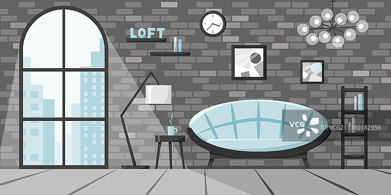 扁平风格阁楼现代客厅图片素材