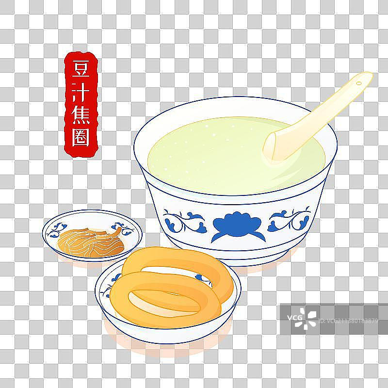 中国风北京传统小吃豆汁和焦圈矢量插画元素图片素材