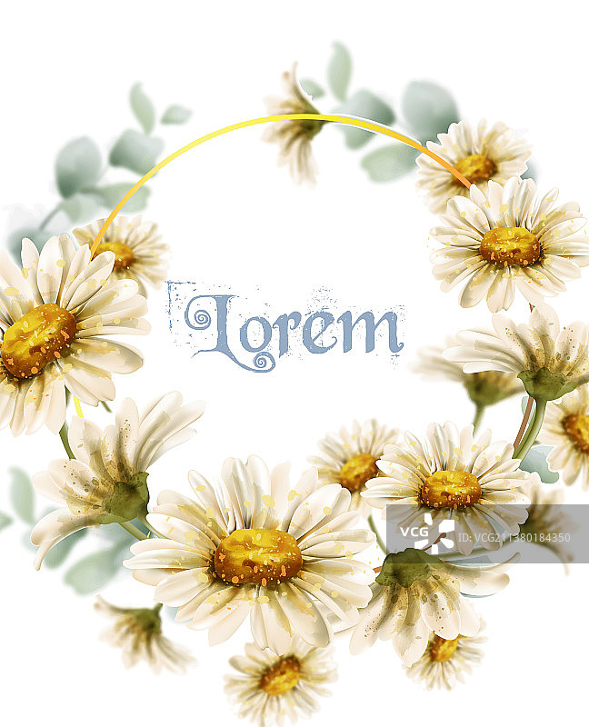 雏菊花环水彩夏季装饰卡片图片素材