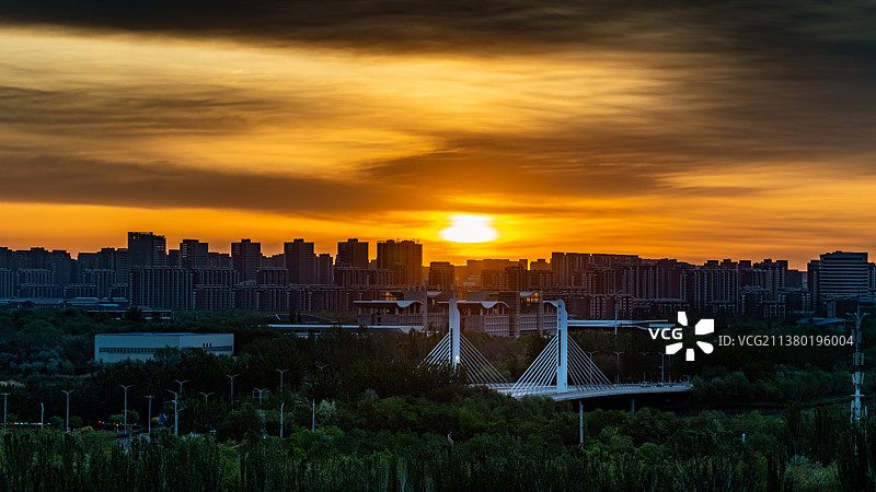 银川市朔方桥日出图片素材