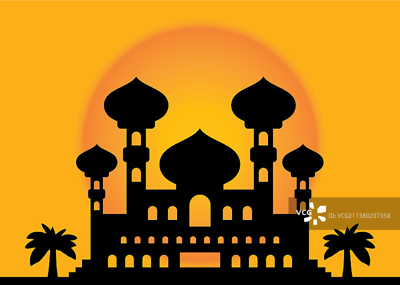自然日落背景下的穆斯林教堂图片素材