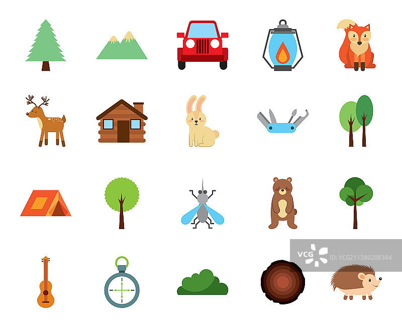 森林露营区图标集图片素材