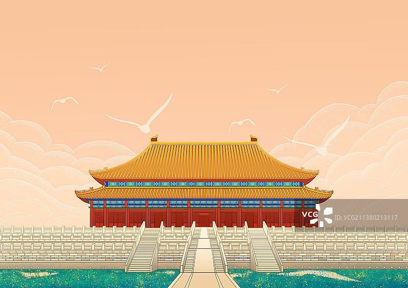 北京故宫古建筑太和殿背景插画图片素材