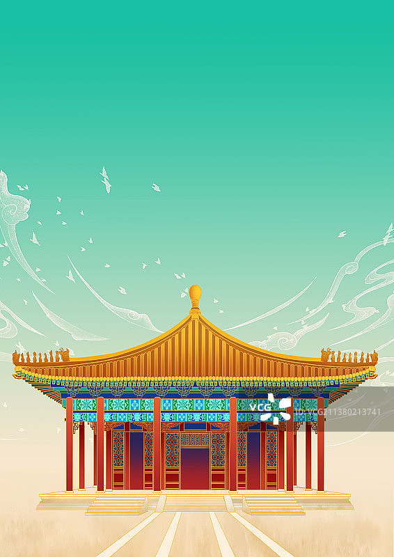 北京故宫古建筑背景插画中和殿图片素材