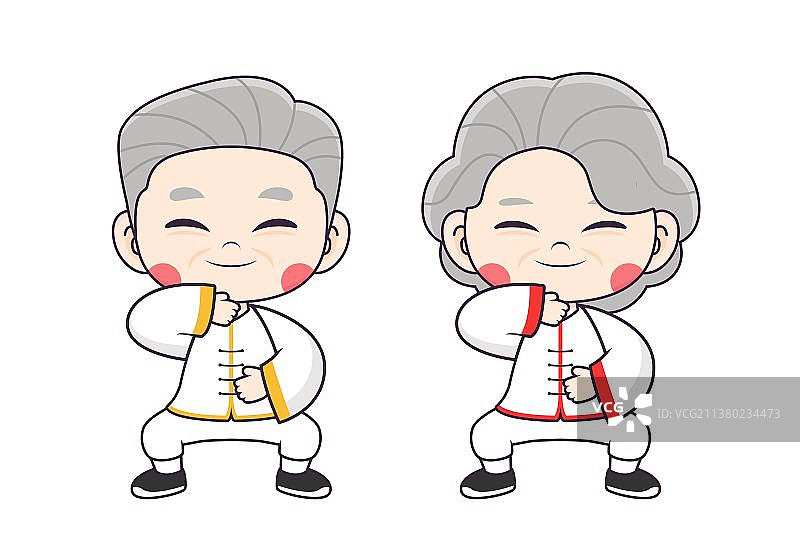 手绘老年人练太极拳卡通人物图片素材