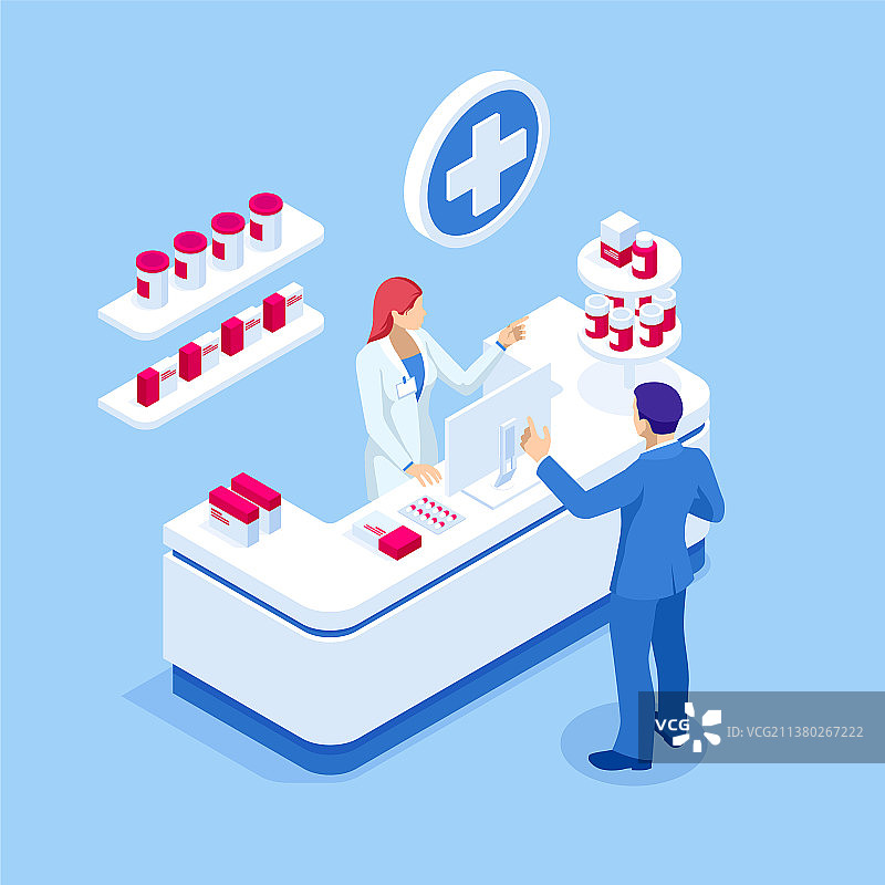 2.5D药房、医生和药剂师图片素材