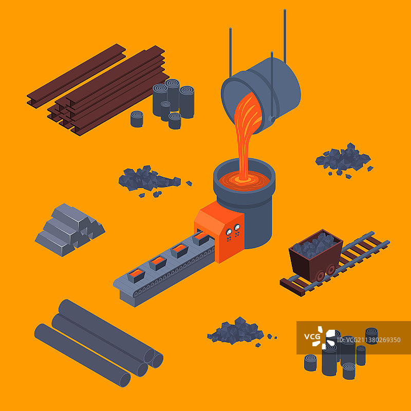 冶金工艺标志3D等距图标集图片素材