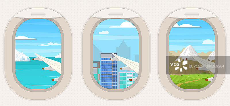 卡通飞机舷窗景观图片素材