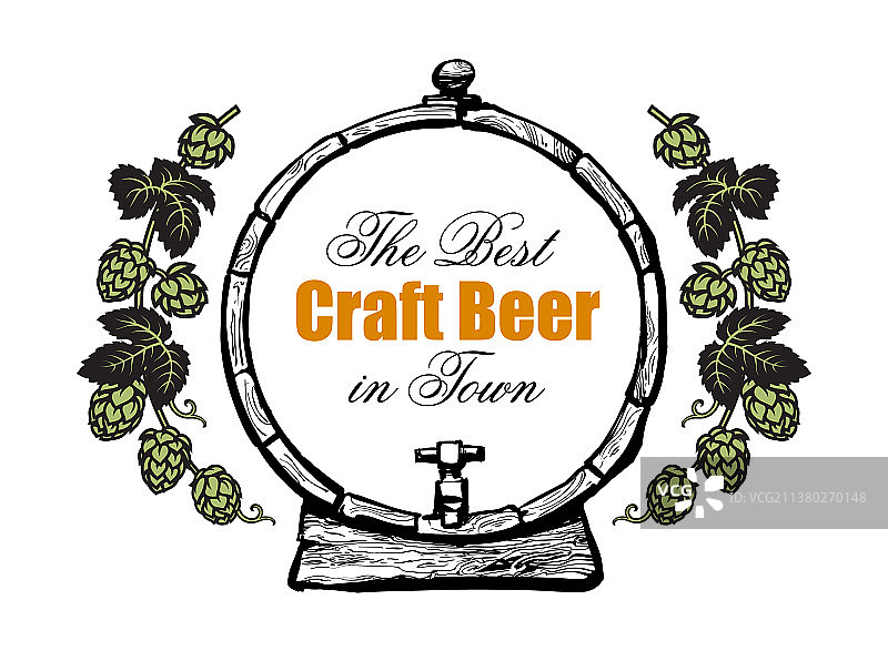 刻有“最佳精酿”字样的老旧木制啤酒桶图片素材