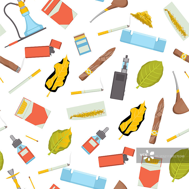 卡通彩色吸烟烟草制品无缝图案图片素材