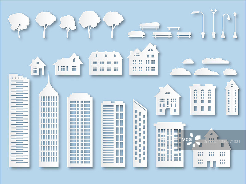 纸质建筑折纸城市房屋与窗户图片素材