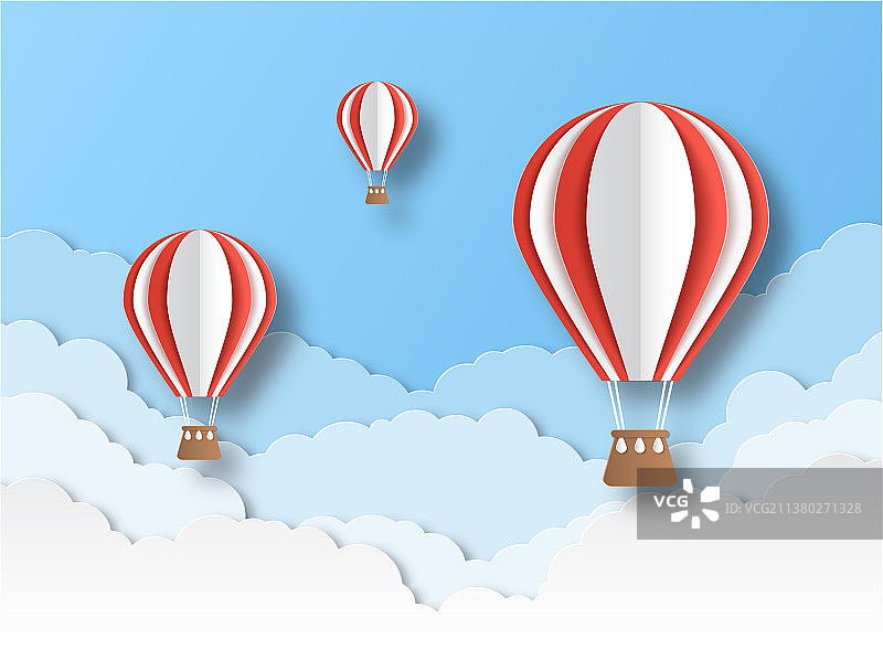 剪纸风格的彩色飞行气球图片素材