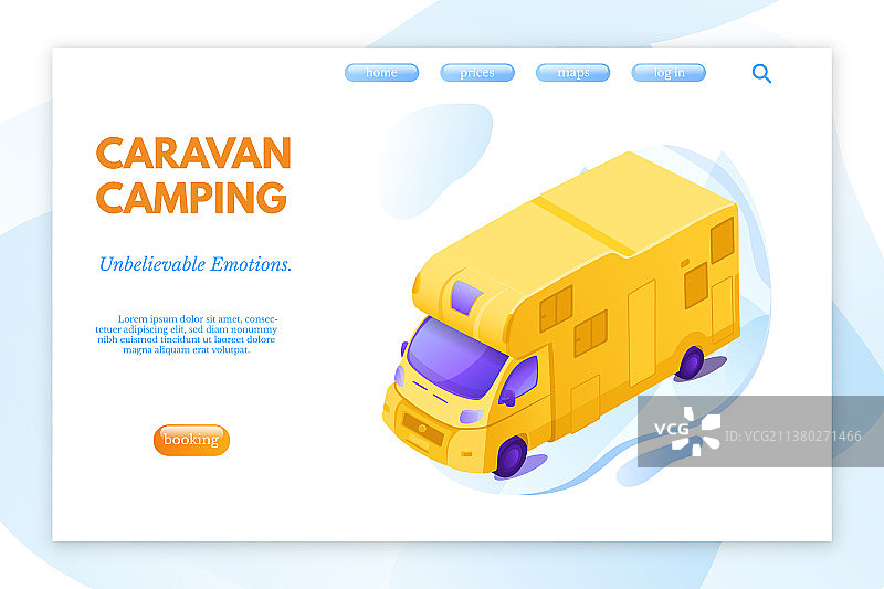 大篷车露营彩色着陆页模板图片素材