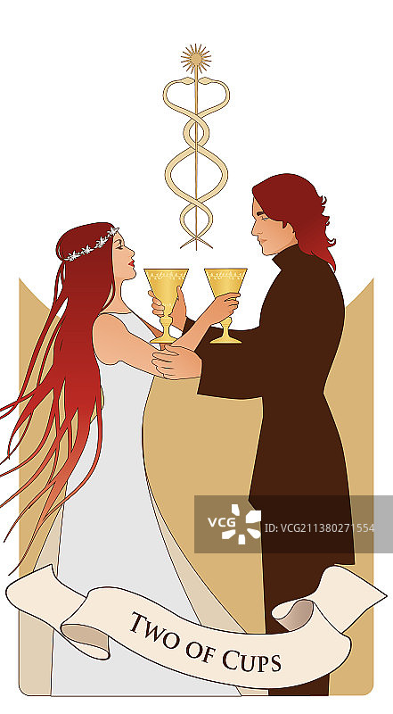 两杯塔罗牌，年轻夫妇提供图片素材