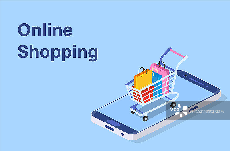 2.5D智能手机在线购物概念图片素材