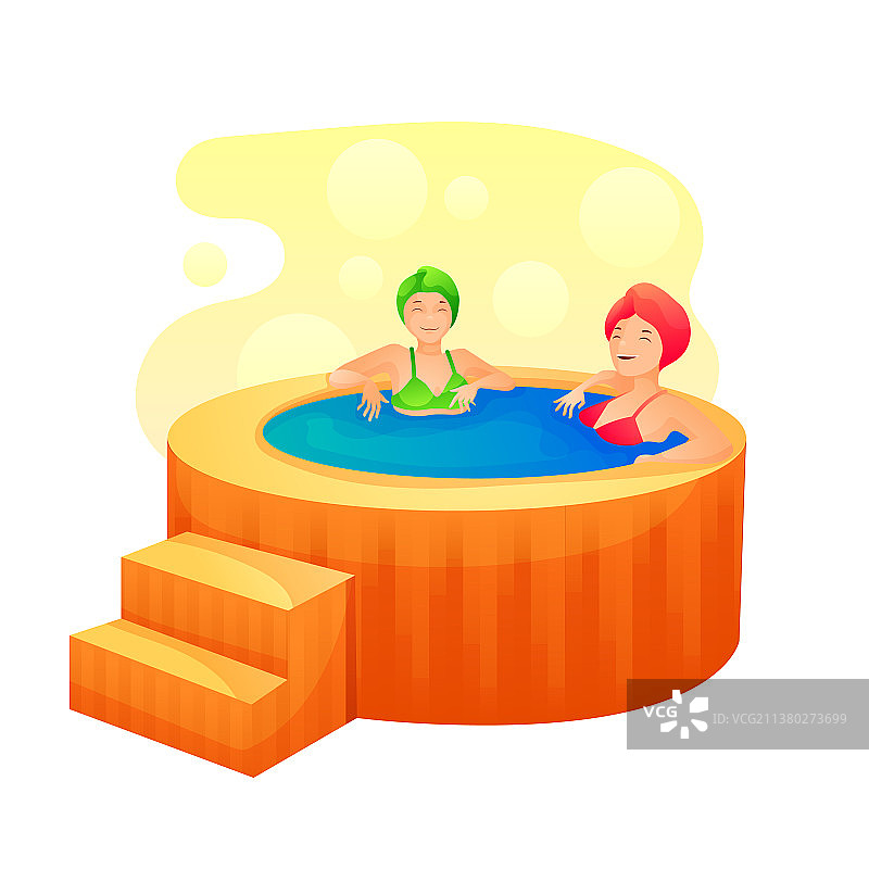 女人泡热水澡扁平风格图片素材