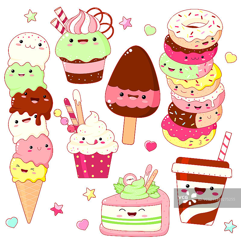 可爱卡哇伊风格甜点图标套装图片素材