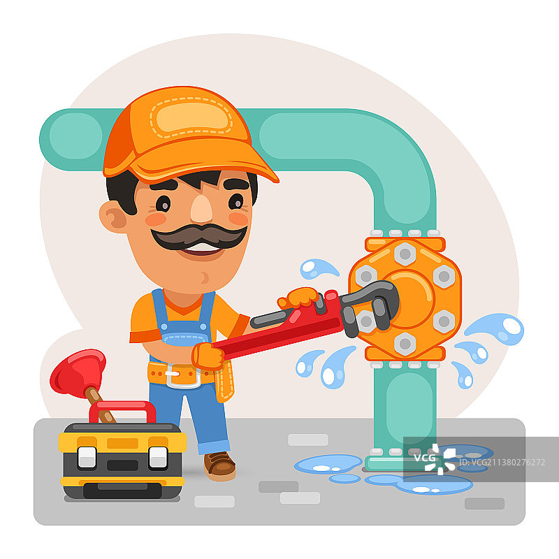 卡通水管工修理管道图片素材