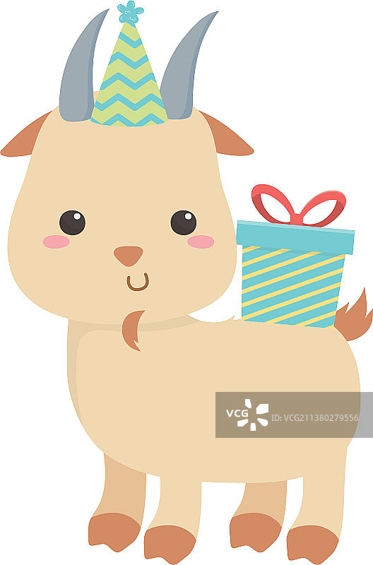 带有生日快乐图标设计的卡通山羊图片素材