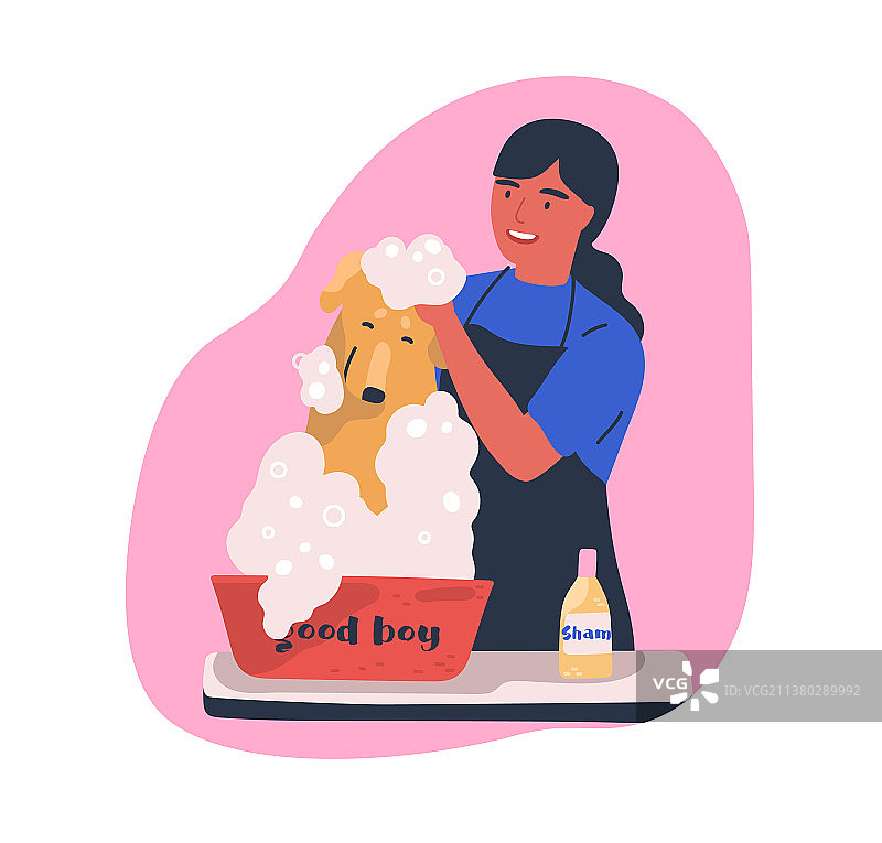 宠物狗清洗服务扁平风格图片素材