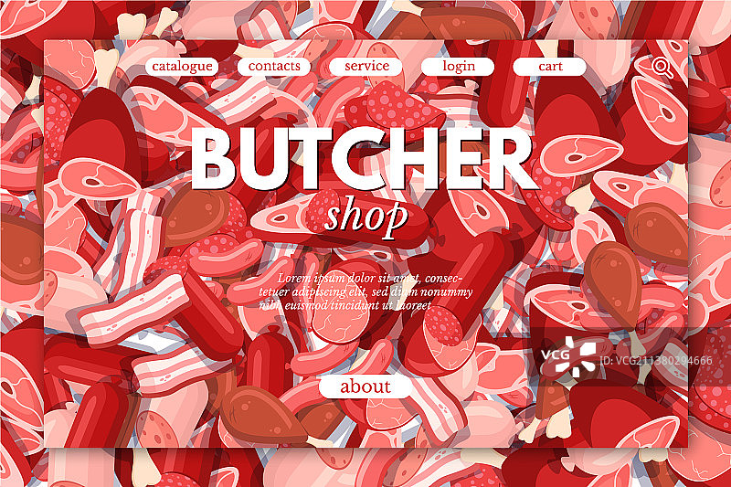 肉铺卡通风格着陆页模板图片素材