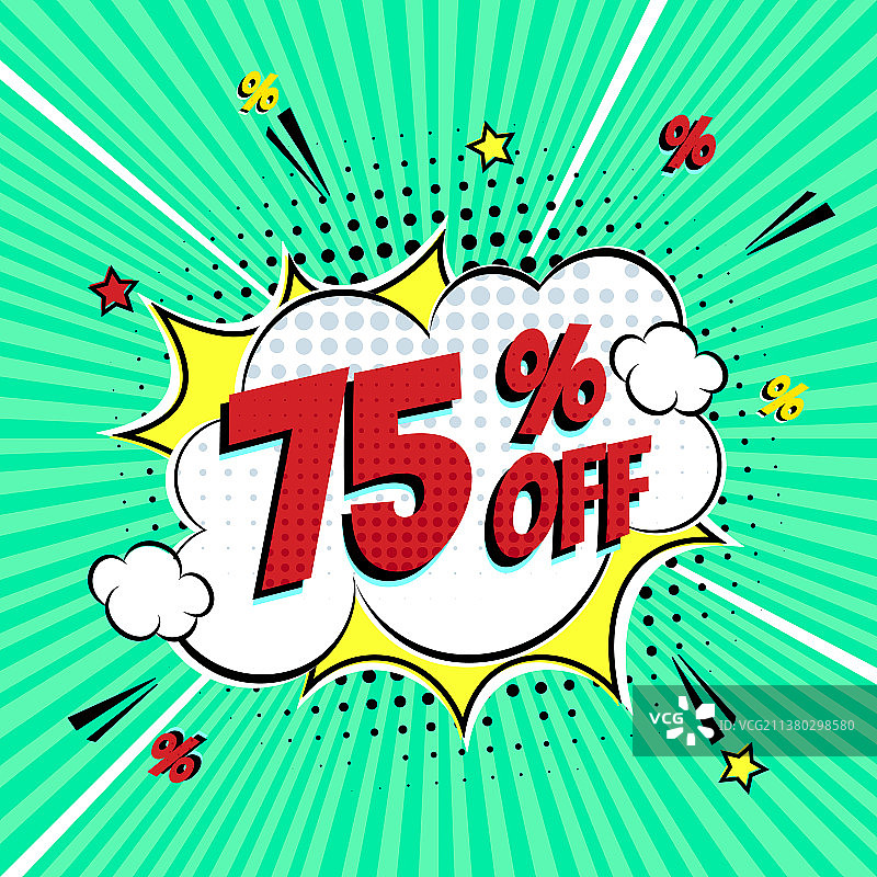 漫画风格75%折扣促销语音气泡图片素材