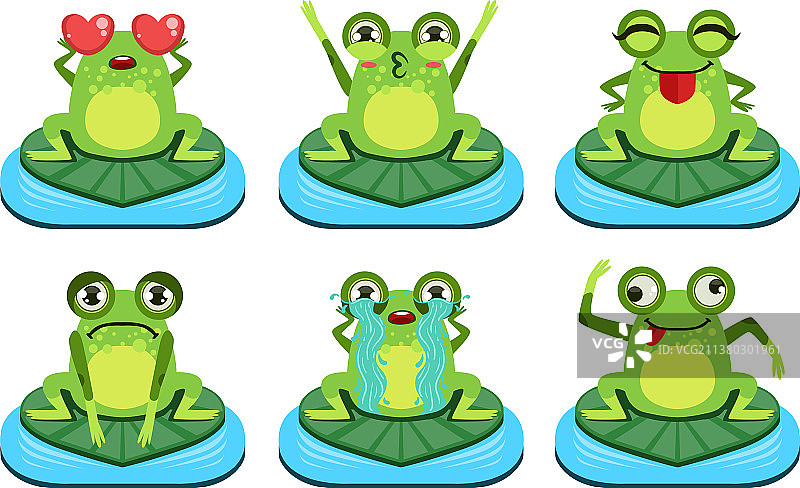 绿色趣味青蛙卡通形象套装图片素材