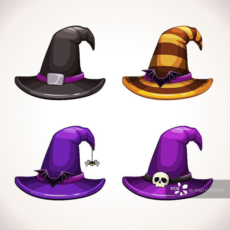 万圣节卡通女巫帽彩色图标图片素材
