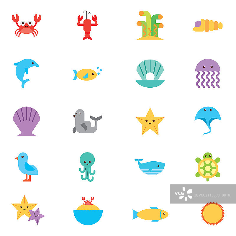 海洋生物动物图标合集图片素材