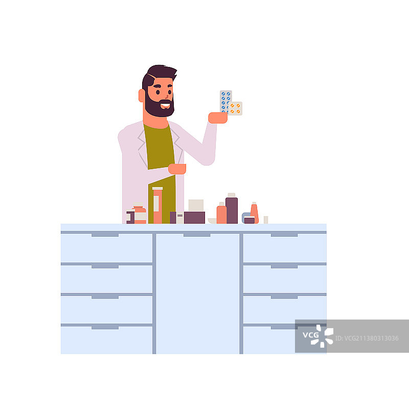 男性科研人员拿着药品包装图片素材