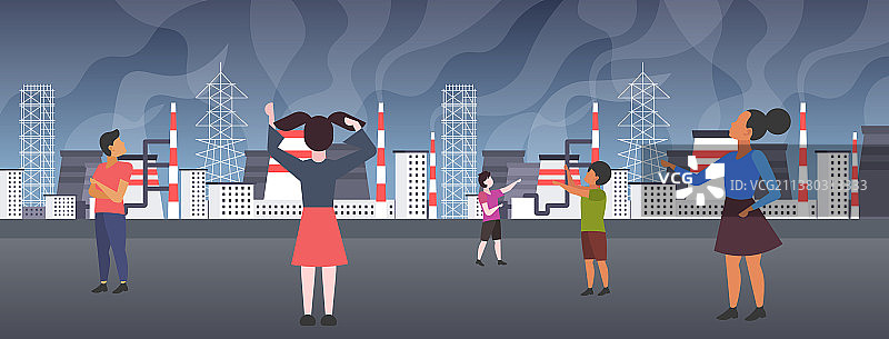 孩子们看着有毒废弃物管道图片素材