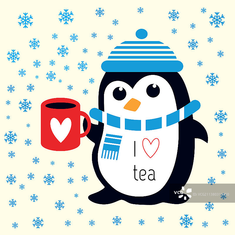 戴蓝色帽子的可爱企鹅图片素材